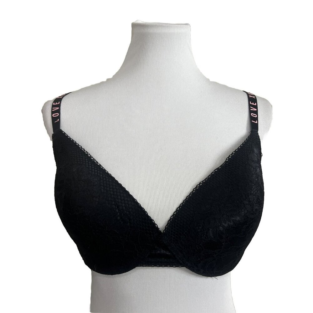 XOXO Bra 38DD Black‎ Padded Cup Underwire Adjustable Straps Lace Back Love